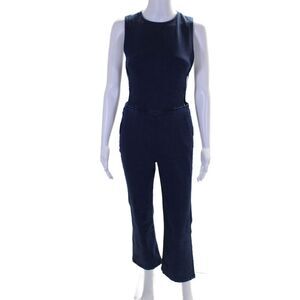 3x1 NYC Womens Cotton Blue Crew Neck Cut Out Sleeveless Bootcut Overalls Size S